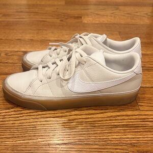 White Nike Court Legacy Sneakers with Gum Sole